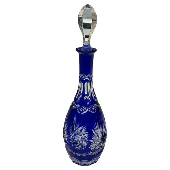 Vintage Echt Bleikristall German Cobalt Blue Cut to Clear Crystal Decanter - Picture 1 of 11